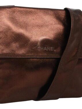 CHANEL Shoulder Bag Leather Brown CC Auth